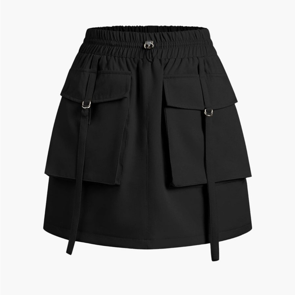 Commense Black Mini Skirt with Pockets